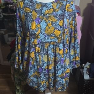 Yellow and Blue Puff Sleeve Blouse with Peter Pan Collar